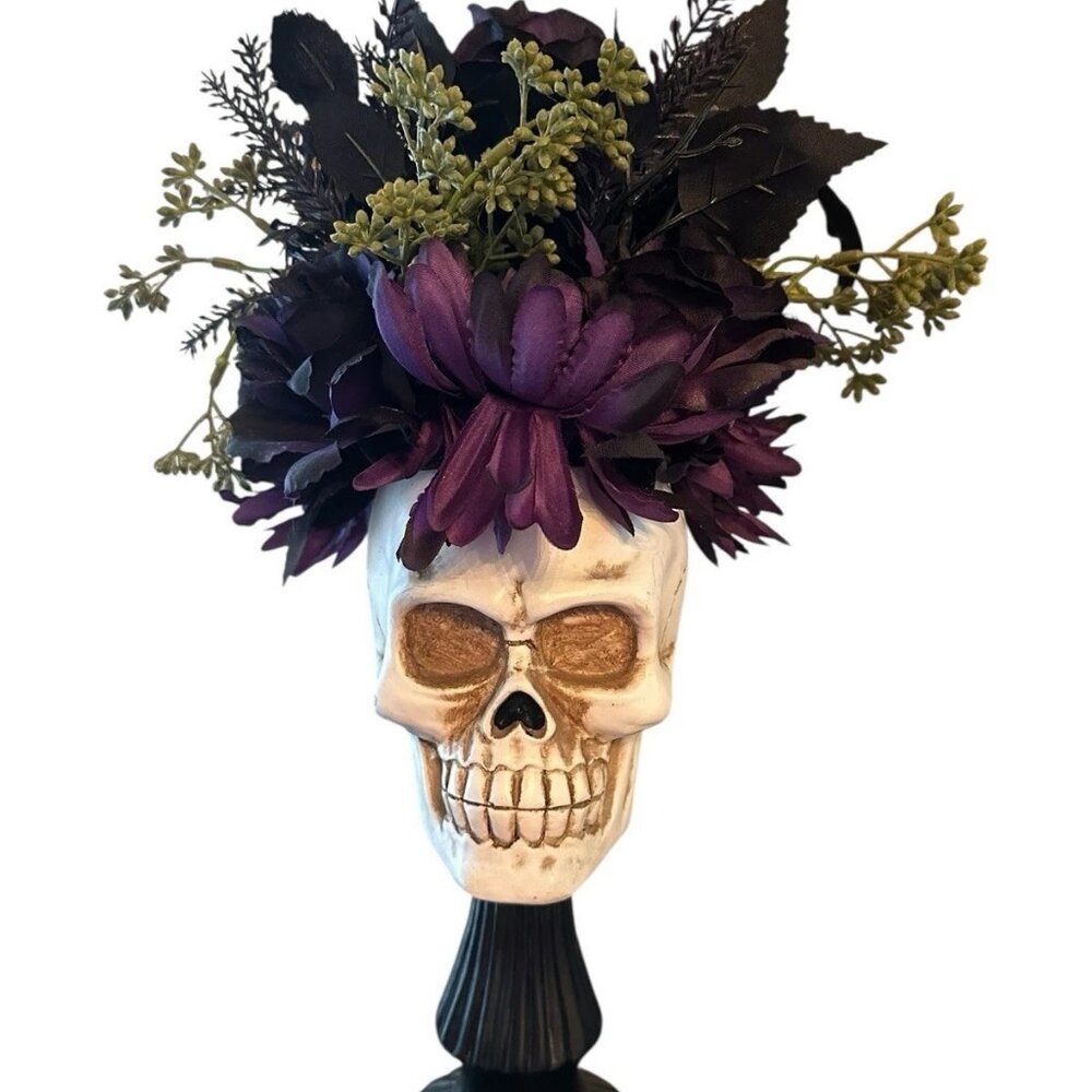 Martha Stewart Floral Arrangement Skull Pedestal 17 inch NEW Halloween